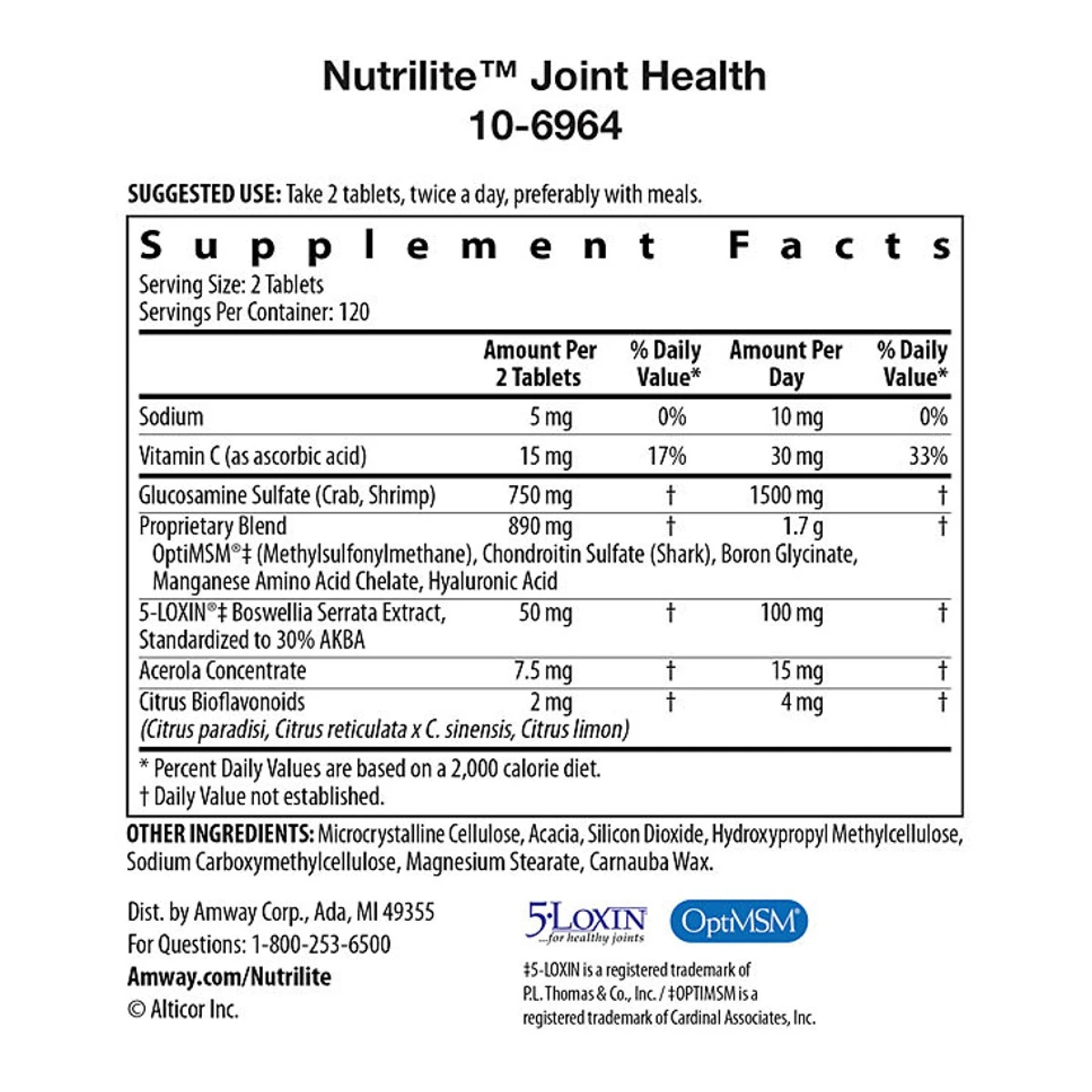 Nutrilite Joint Health 60 Day Supply 240 Tablets ingredients