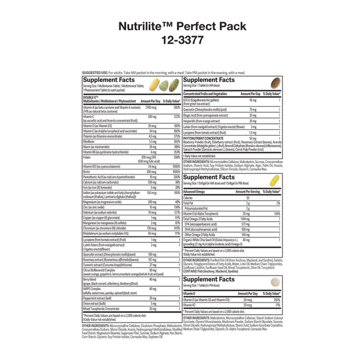 Nutrilite Perfect Pack 60 Packets ingredients