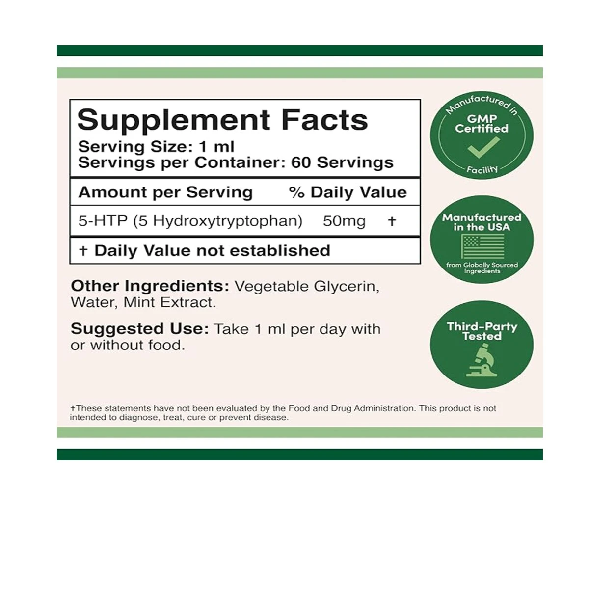 Double Wood Suplement 5-HTP Liquid Drops 60 serving 50mg 2fl oz ingredients
