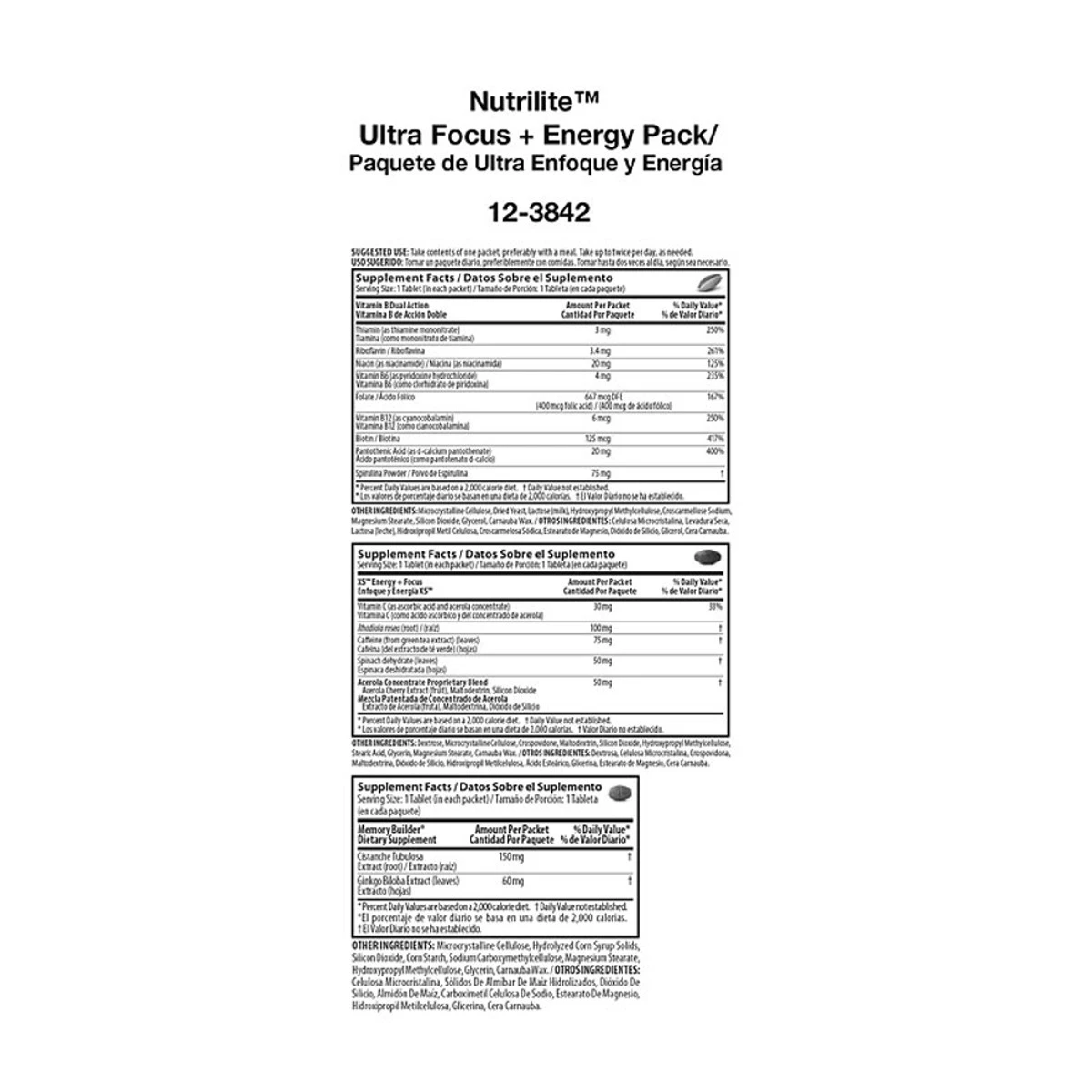 Nutrilite Ultra Focus Energy Pack 20 Packets ingredients
