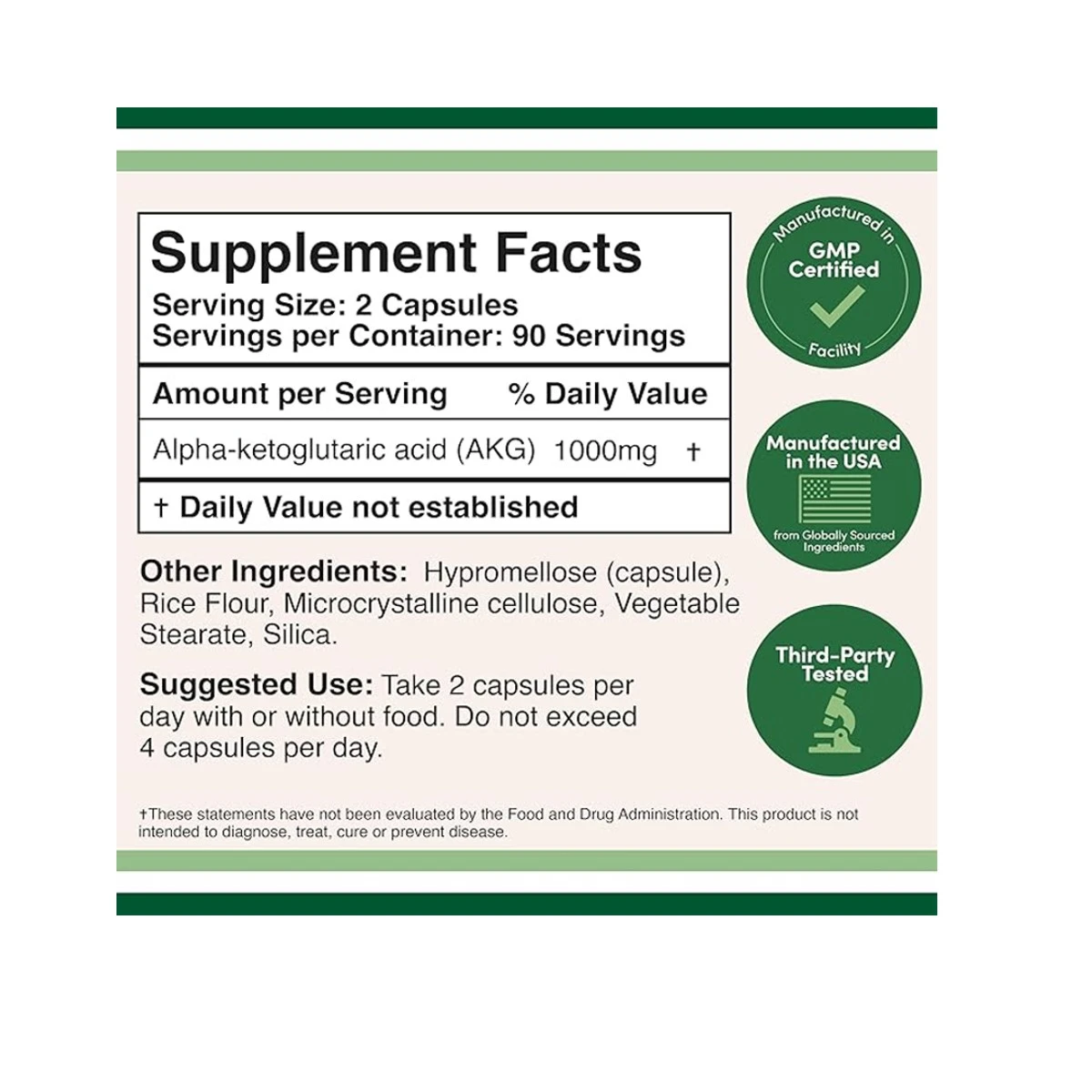 Double Wood Suplement Akg Alpha-Ketoglutaric Acid 1000mg 180 Capsules ingredients