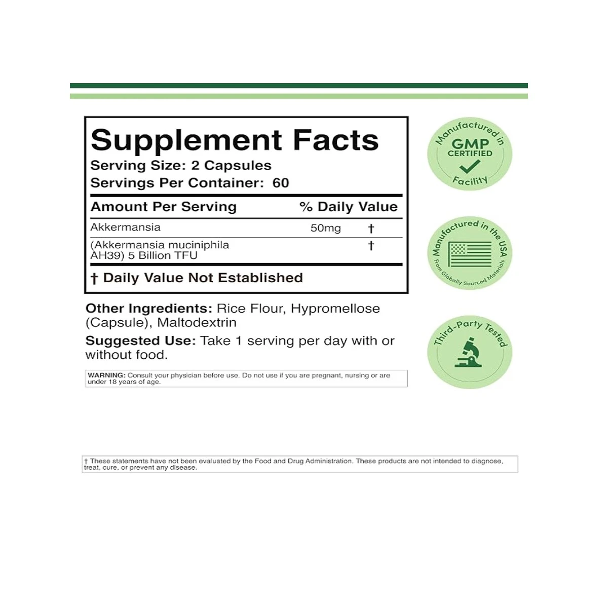 Double Wood Akkermansia Supplement 50mg 120 Capsule ingredients