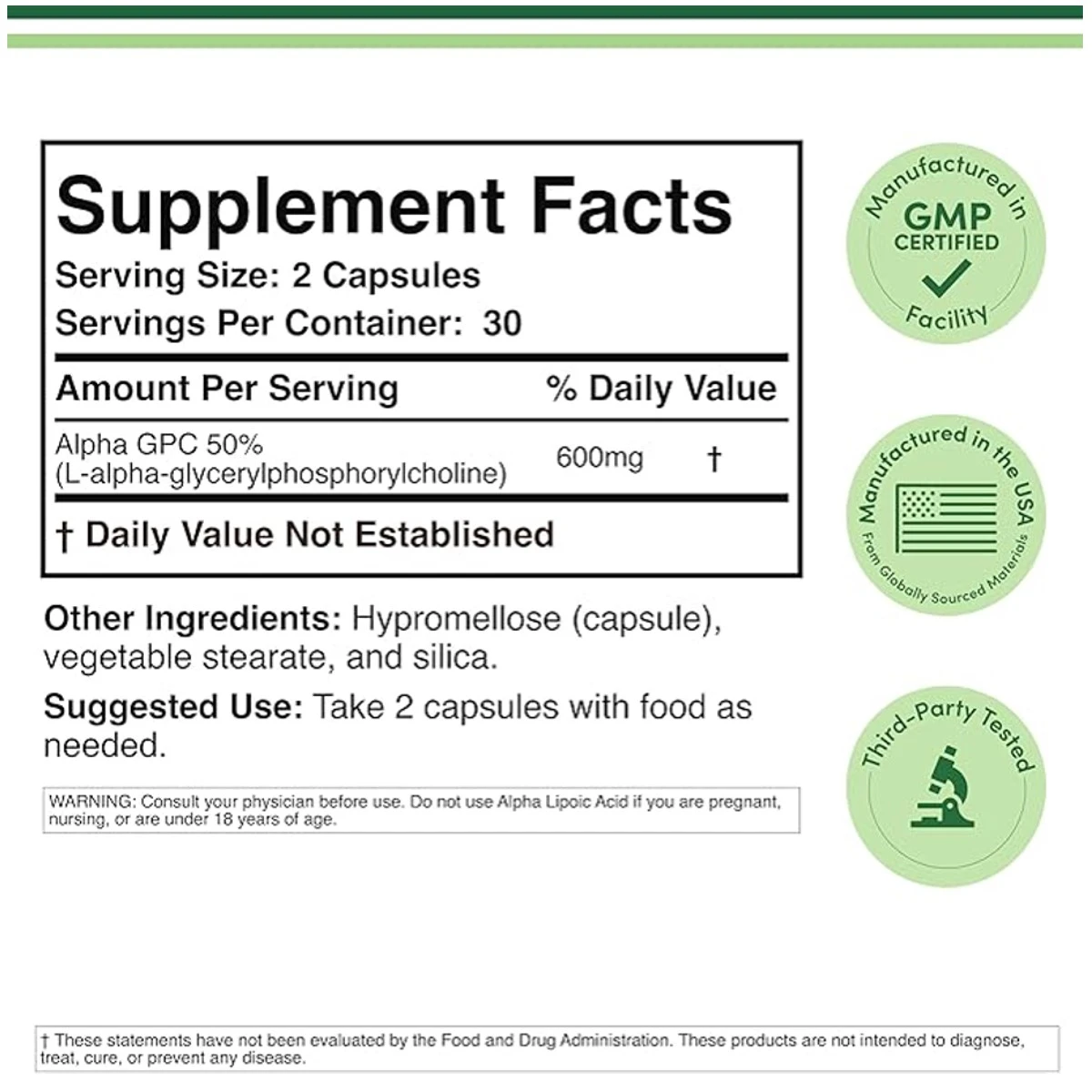 Double Wood Suplement Alpha GPC Supplement 300mg 60 Capsule ingredients
