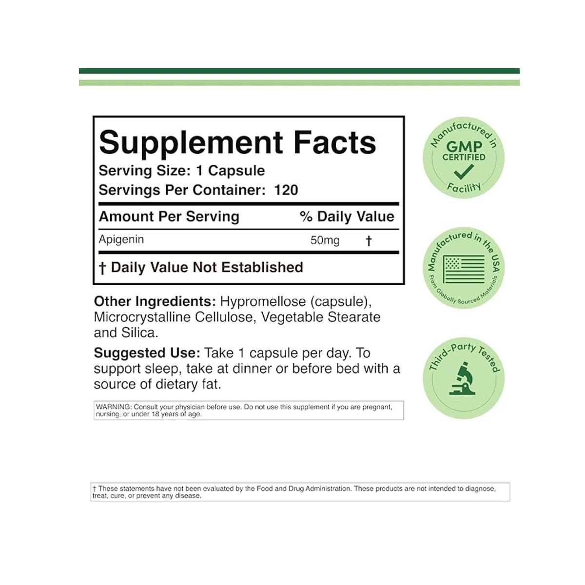 Double Wood Suplement Apigenin 500mg 120 Capsule ingredients
