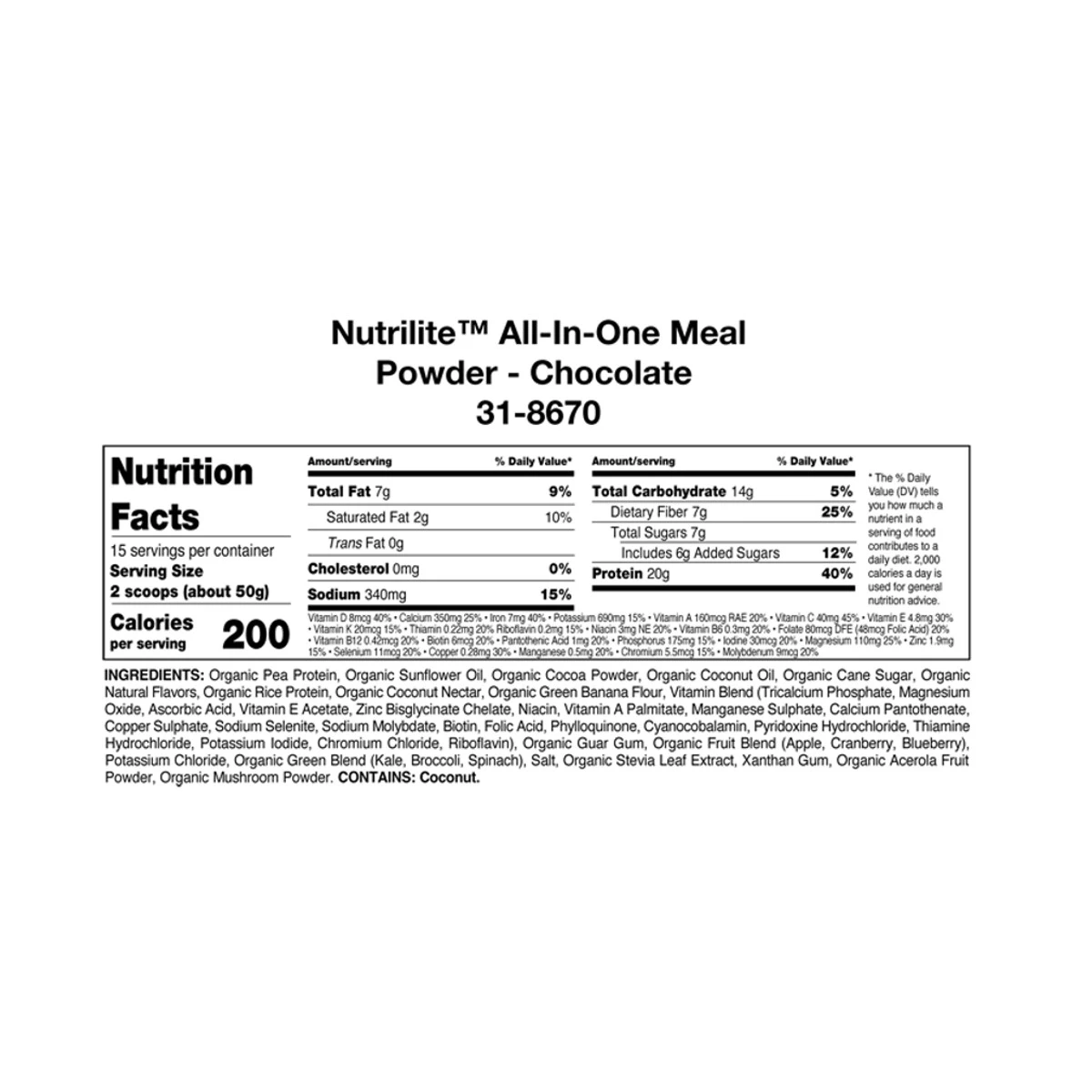 Nutriliteorganics All In One Meal Powder Chocolate 20g Plant-Based Protein ingredients