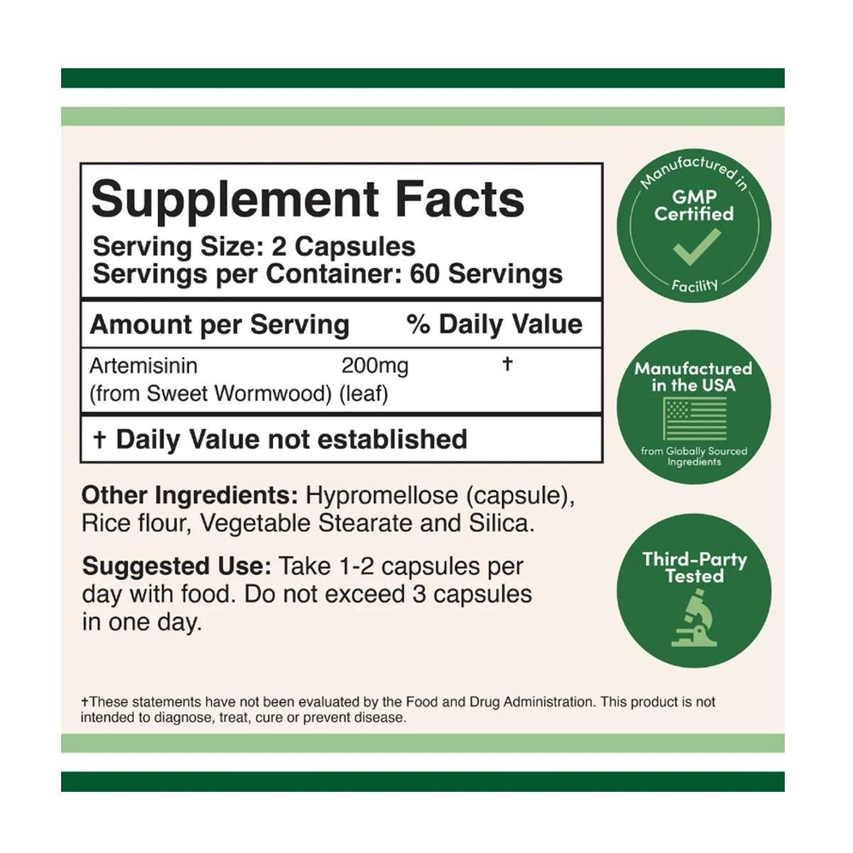 Double Wood Suplement Artemisinin 200mg 120 Capsule ingredients