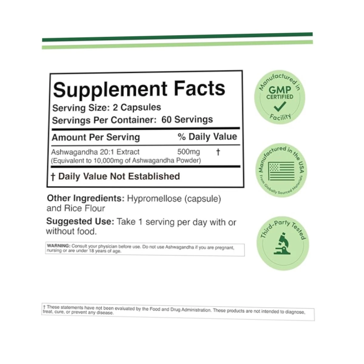 Double Wood Suplement Ashwagandha Powerful 20.1 Extract 500mg 120 Capsule ingredients