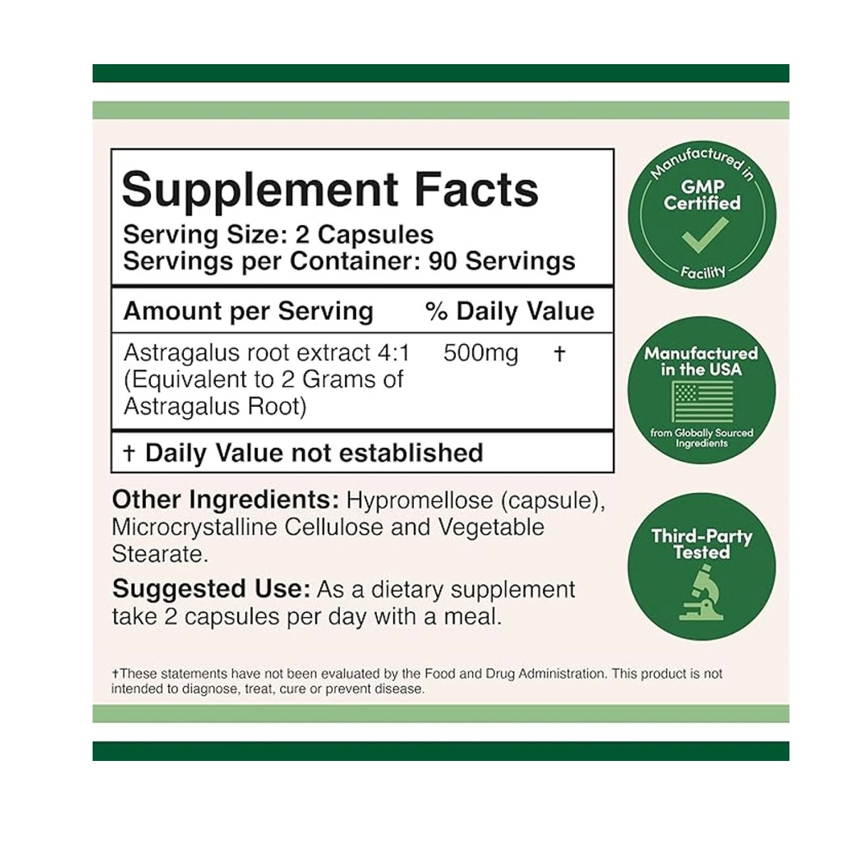 Double Wood Supplement Astragalus 500mg 180 Veggie Capsules ingredients