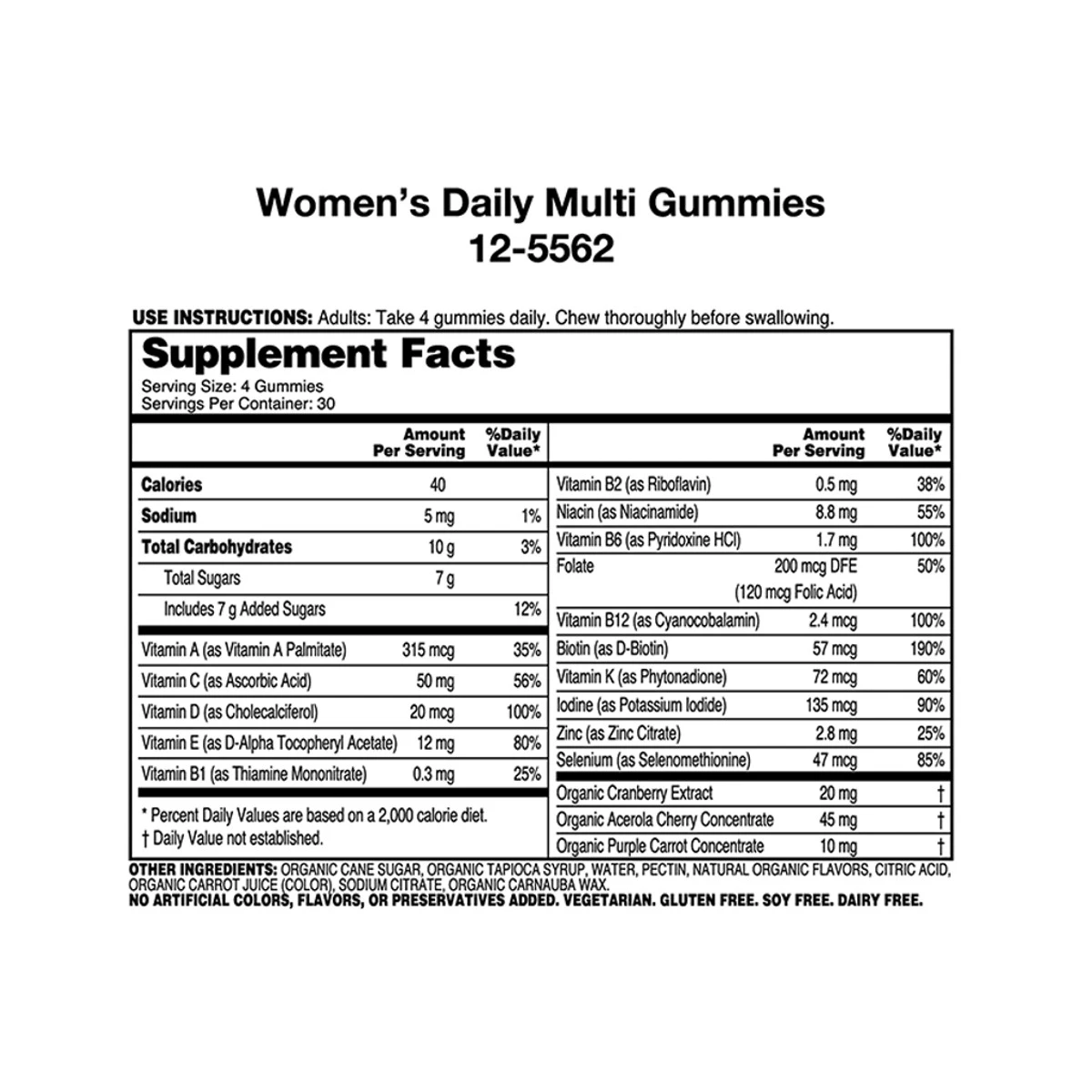 Nutrilite Organics Women’s Daily Multi Gummies 120 Gummies ingredients
