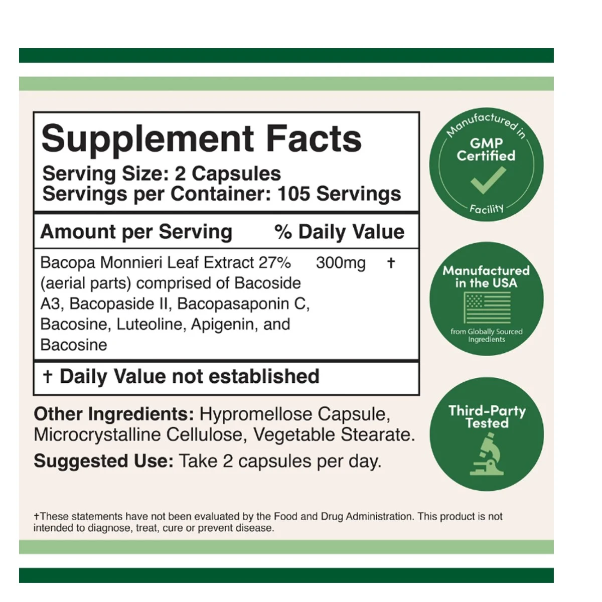Double Wood Supplement Bacomind Bacopa Extract Supplement 350mg 210 Capsule ingredients
