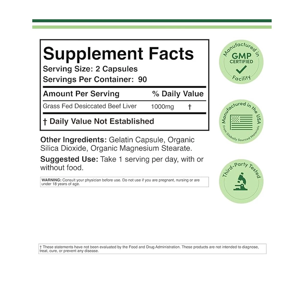 Double Wood Supplement Grass Fed Beef Organ 300mg 180 Capsule ingredients