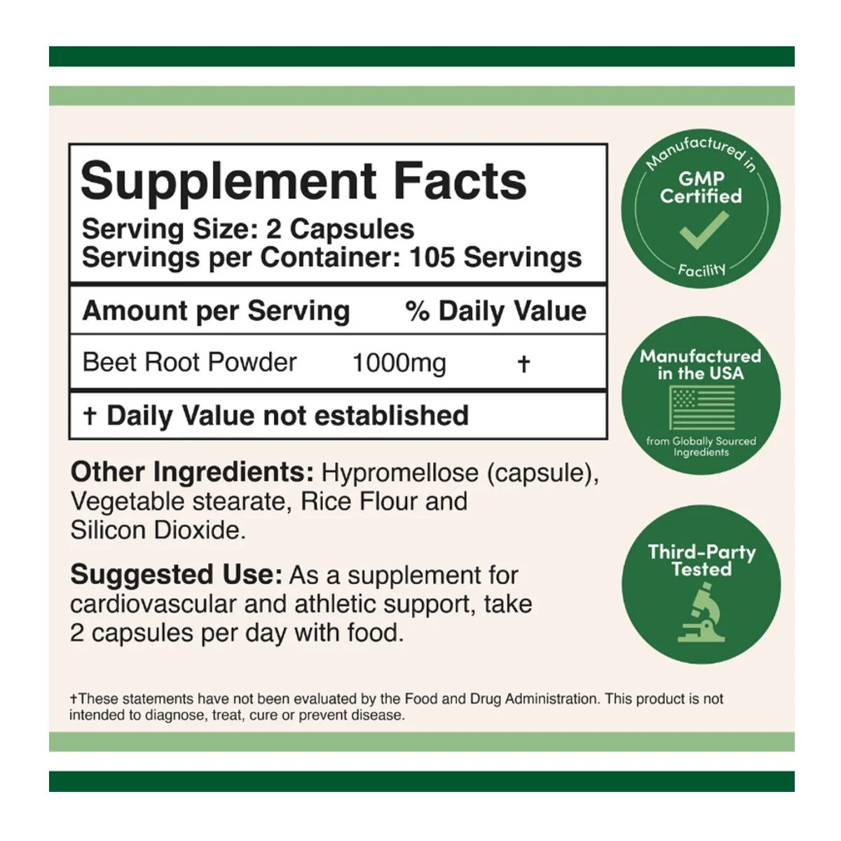 Double Wood Supplement Beet Root 1000mg 210 Capsule ingredients