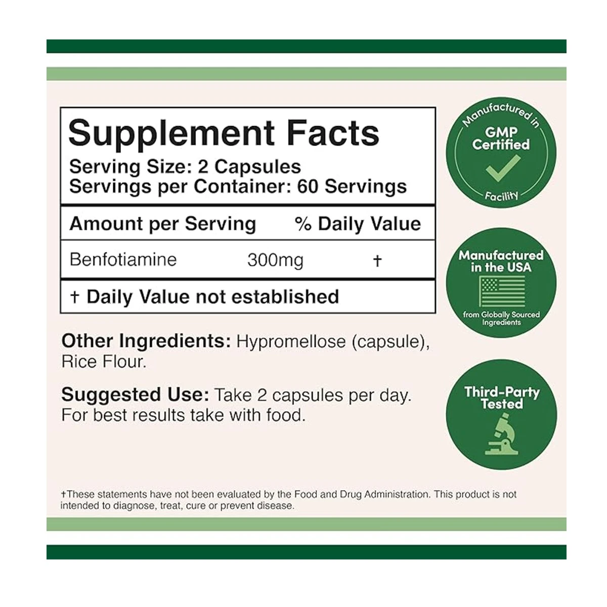 Double Wood Supplement Benfotiamine 300mg 120 Capsule ingredients