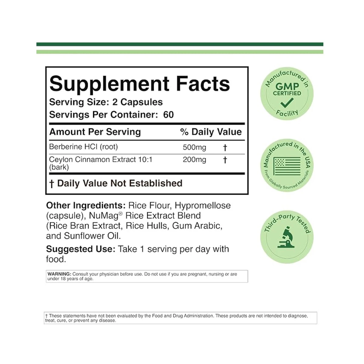 Double Wood Supplement Berberine with Ceylon Cinnamon 120 Capsule ingredients