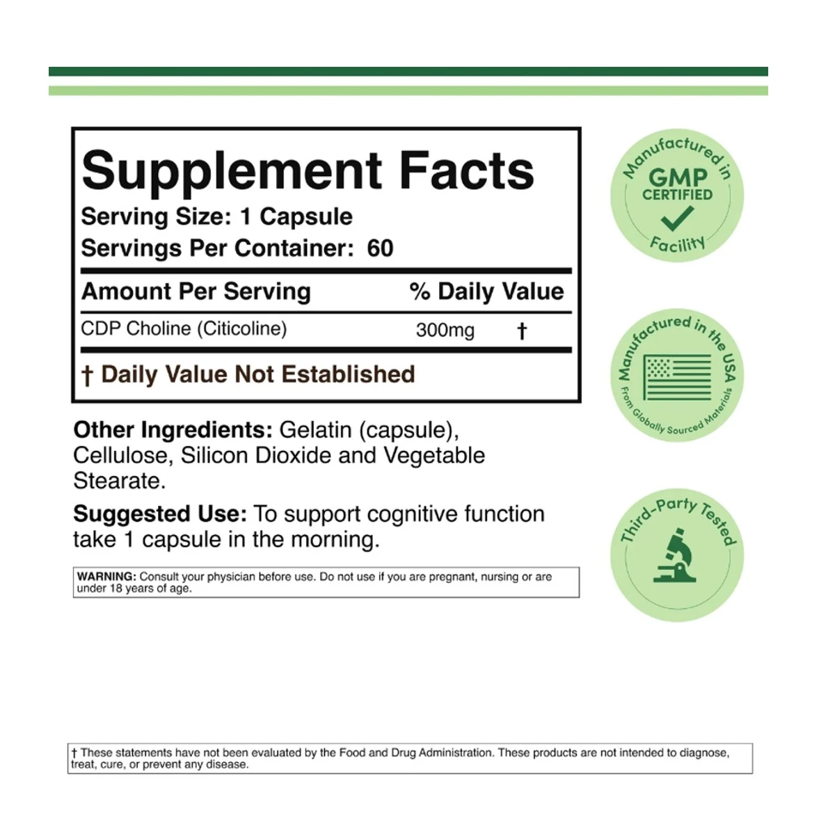 Double Wood Supplement CDP Choline 300mg 60 Capsule ingredients