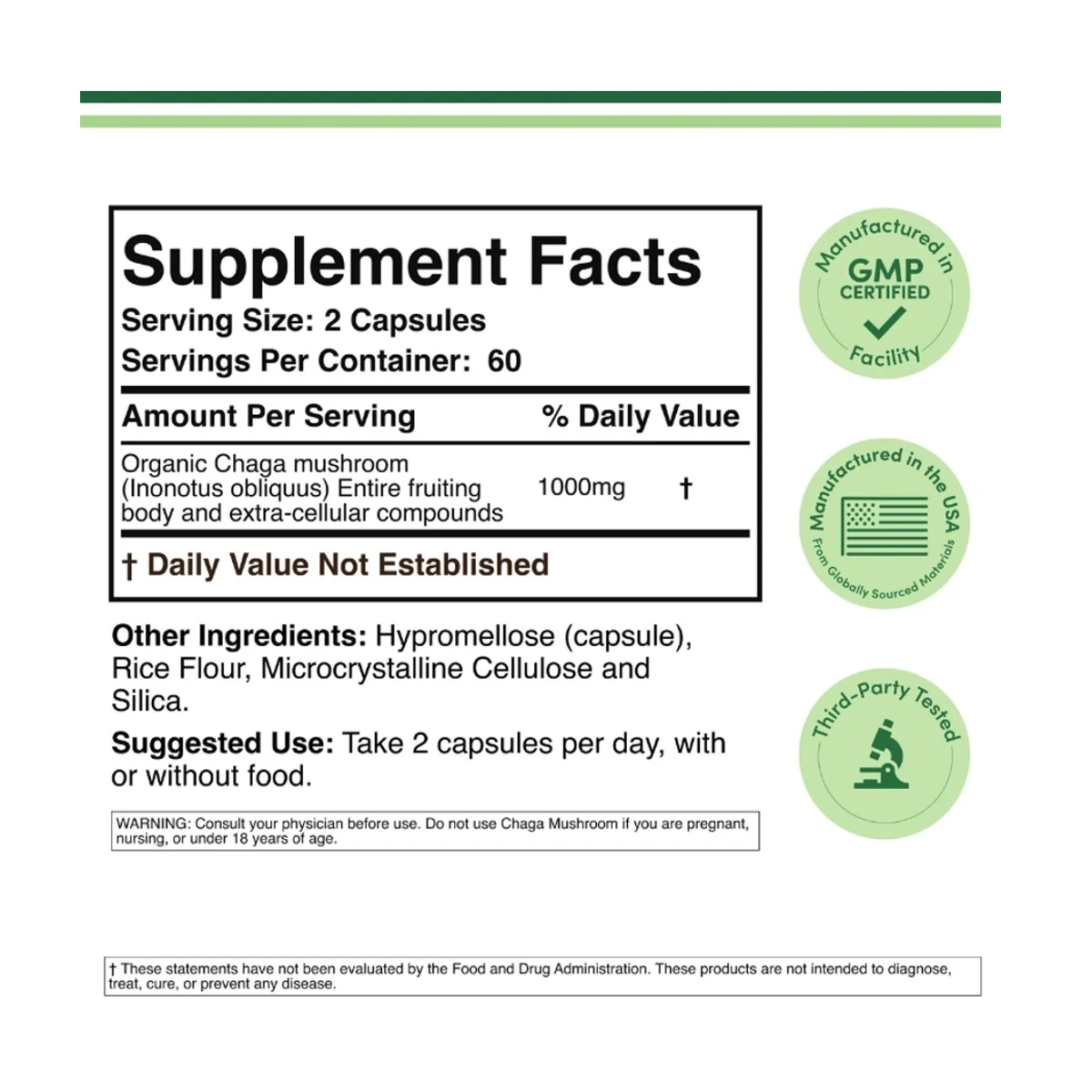 Double Wood Supplement Chaga Mushroom 1000mg 120 Capsule ingredients