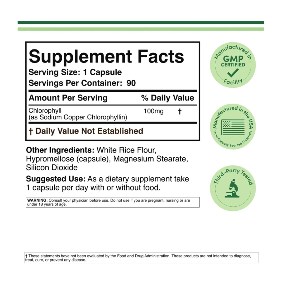 Double Wood Supplement Chlorophyll 100mg 90 Capsule ingredients