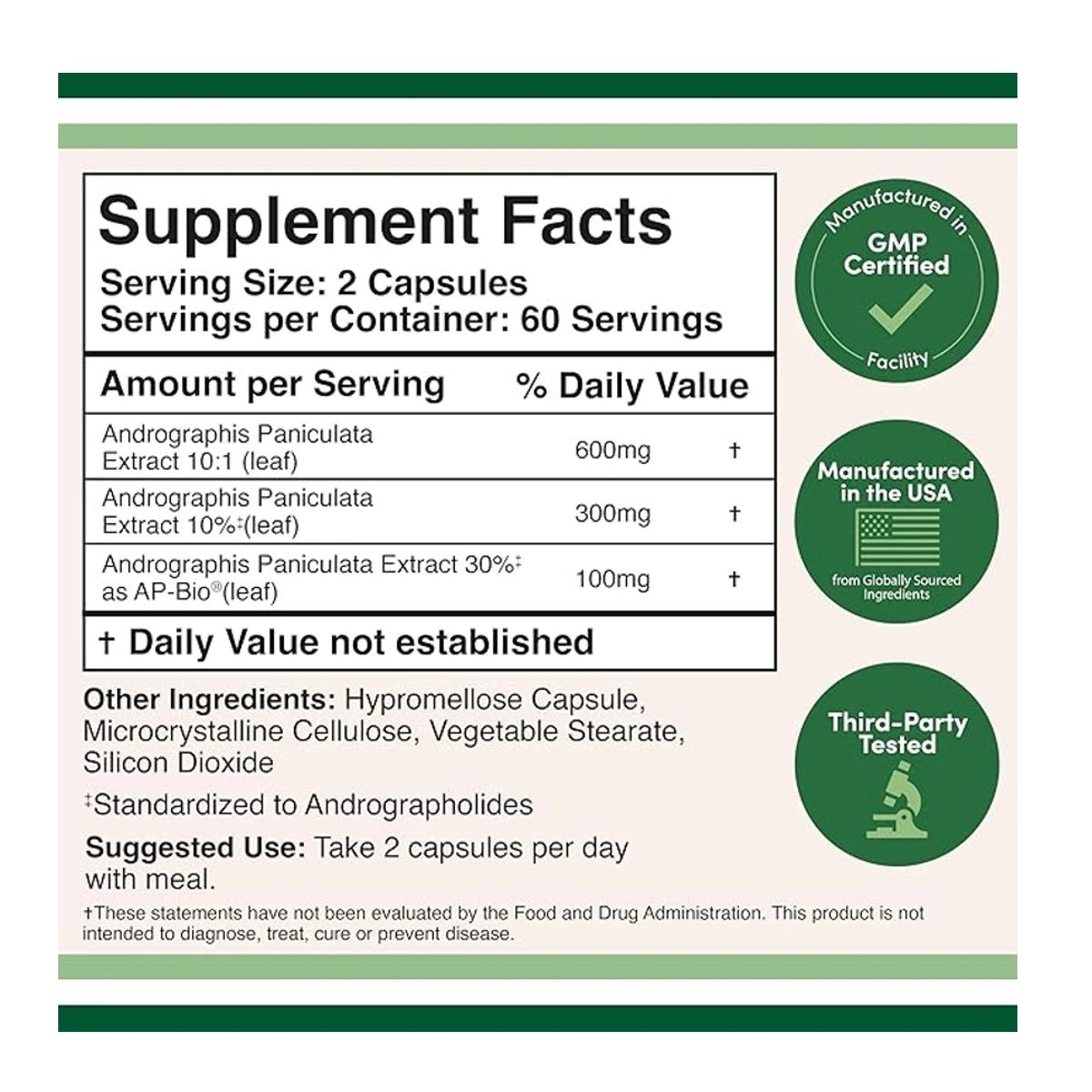 Double Wood Suplement Andrographis With AP- Bio 1000mg 120 Capsule ingredients