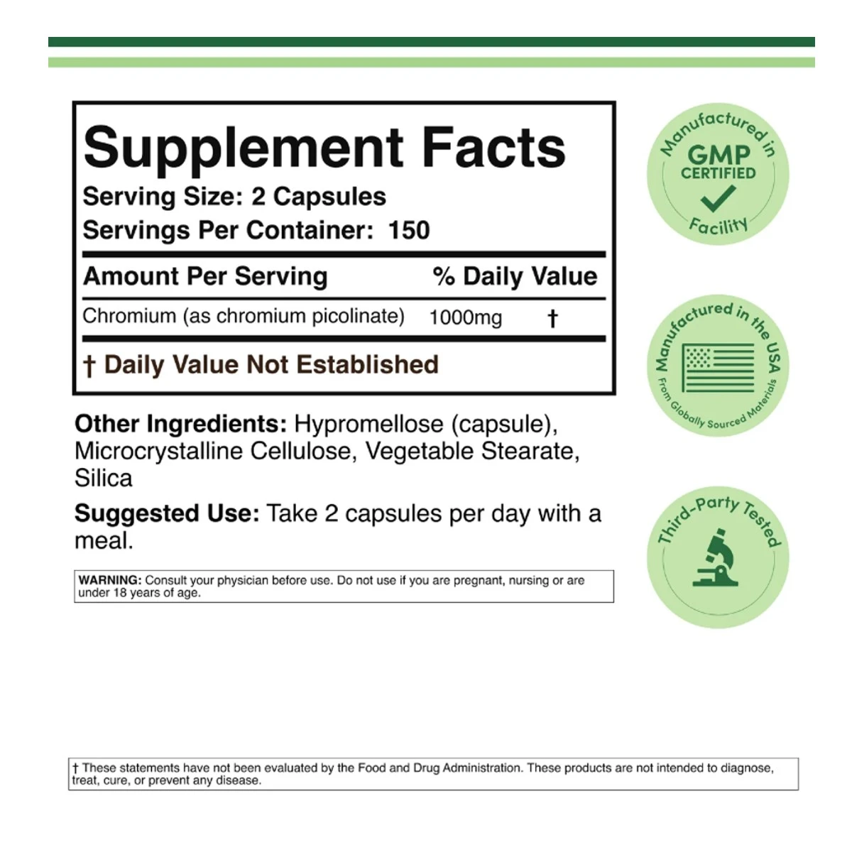 Double Wood Supplement Chromium Picolinate 1000mcg 300 Capsules ingredients