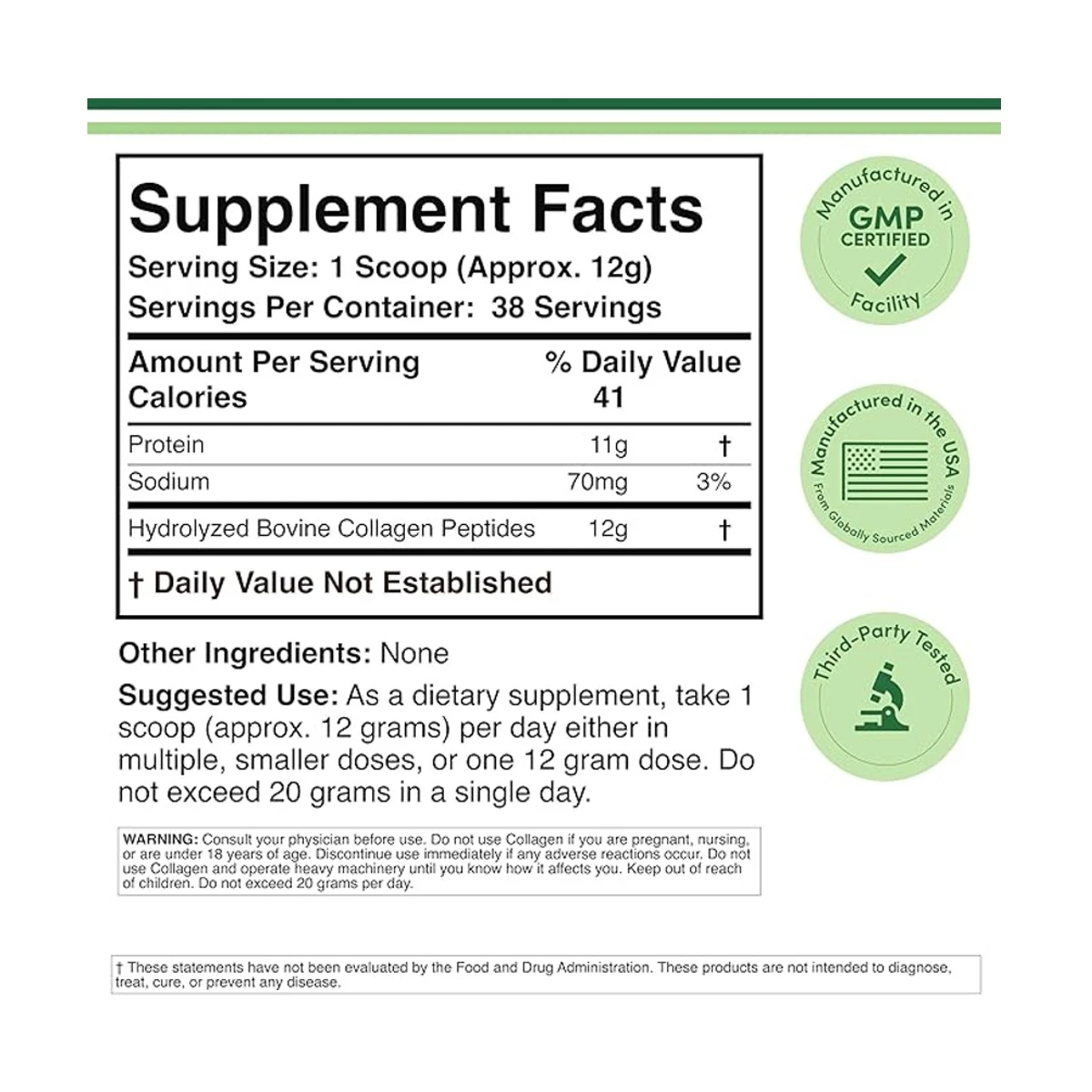 Double Wood Supplement Collagen Peptides Powder 16.08 oz 456g ingredients