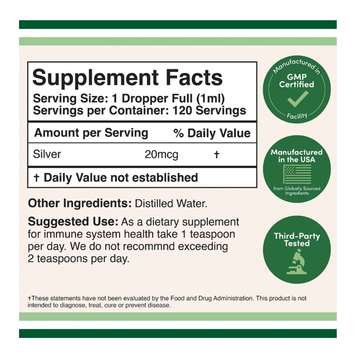 Double Wood Supplement Colloidal Silver 20ppm 4fl.oz (120ml) ingredients