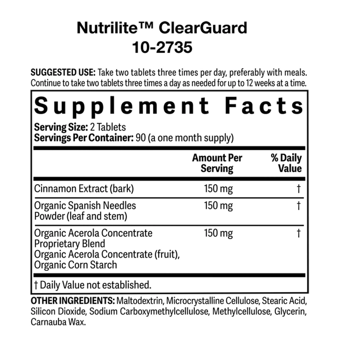 Nutrilite ClearGuard 180 Tablets ingredients