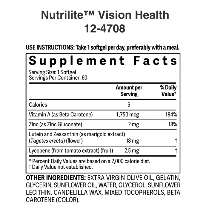 Nutrilite Vision Health Softgels – Eye Health Supplement – 60 Softgels ingredients