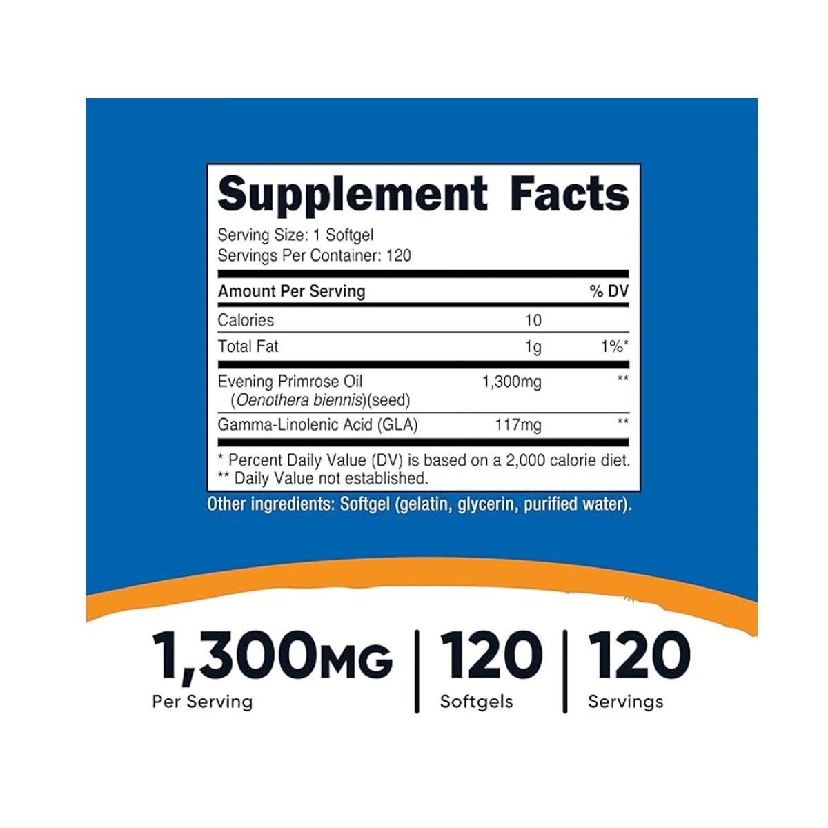 Nutricost Evening Primrose Oil 1300mg 120 Softgels ingredients