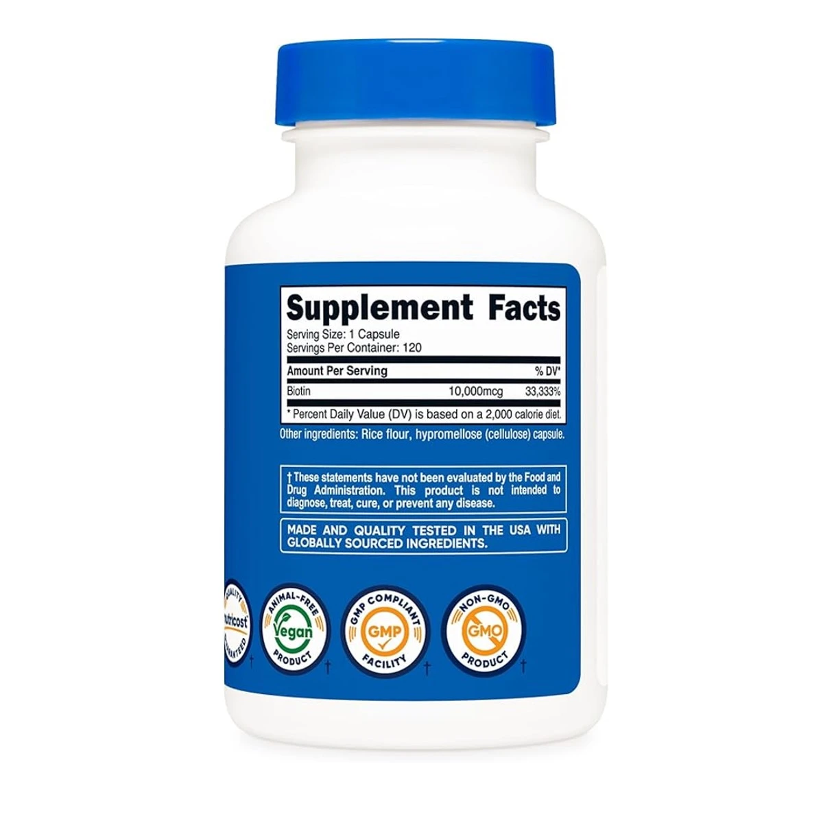 Nutricost Biotin (Vitamin B7) 10000mcg 120 Capsules ingredients