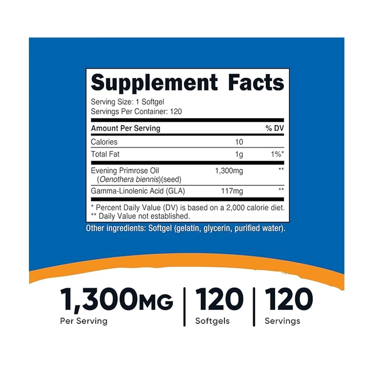 Nutricost Evening Primrose Oil 1300mg 120 Softgels ingredients