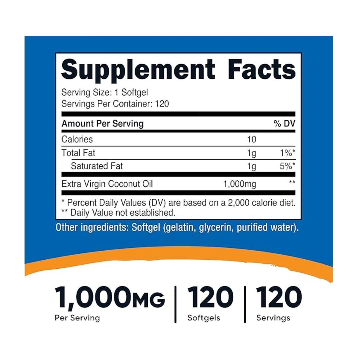 Nutricost Extra Virgin Coconut Oil 1000mg 120 Softgels ingredients