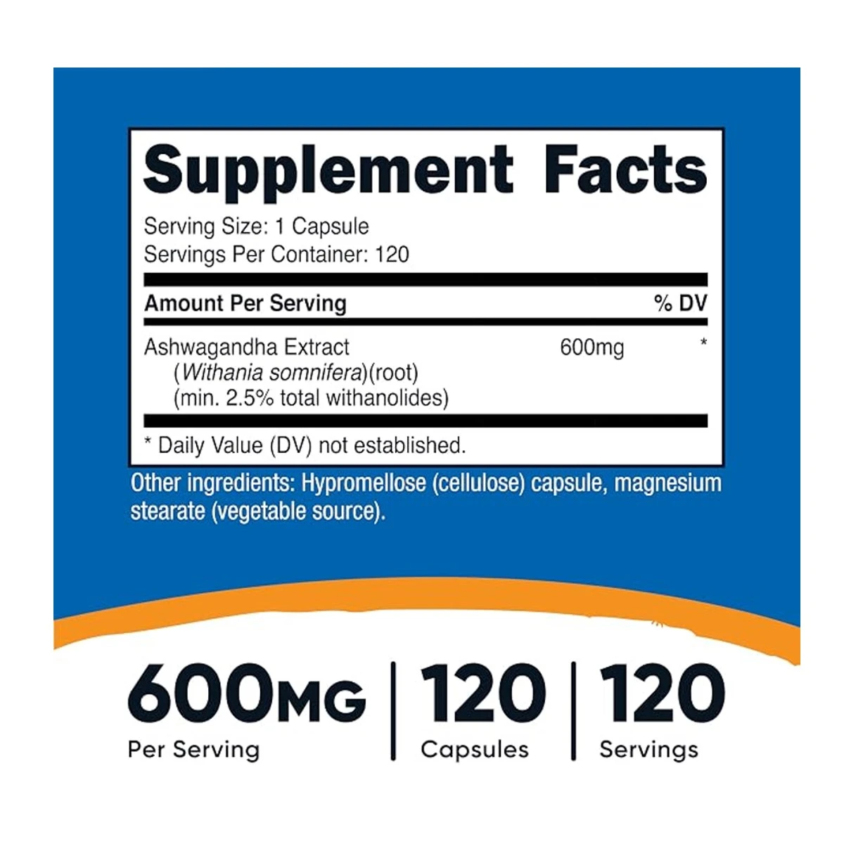 Nutricost Ashwagandha Root Extract 600mg 120 Capsules ingredients