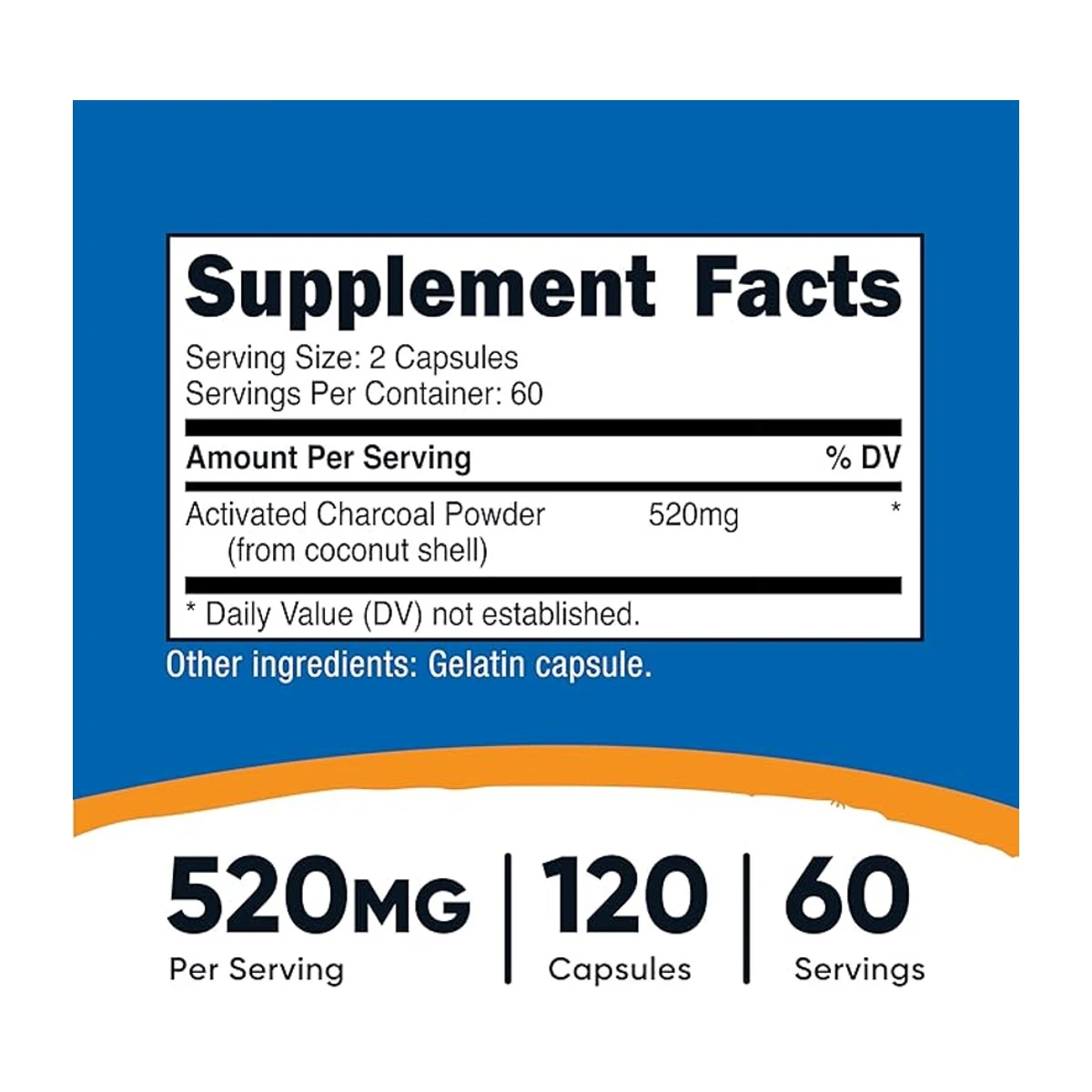 Nutricost Activated Charcoal 520mg 120 Capsules ingredients
