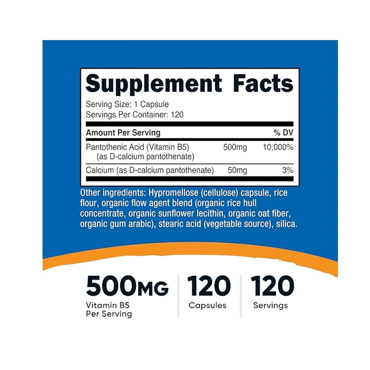 Nutricost Vitamin B5 (Pantothenic Acid) 500mg 120 Capsules ingredients