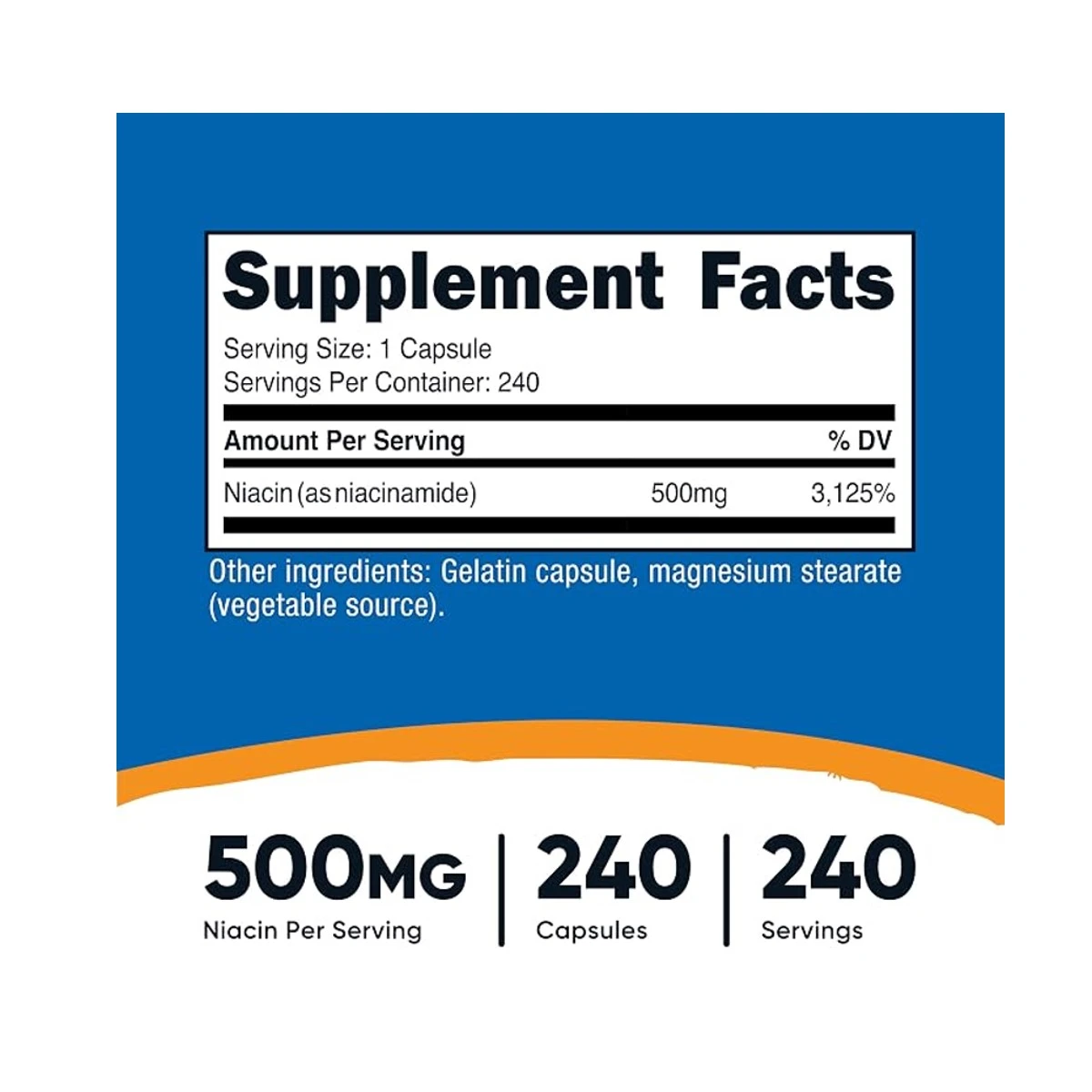 Nutricost Niacinamide (Vitamin B3) 500mg 240 Capsules ingredients
