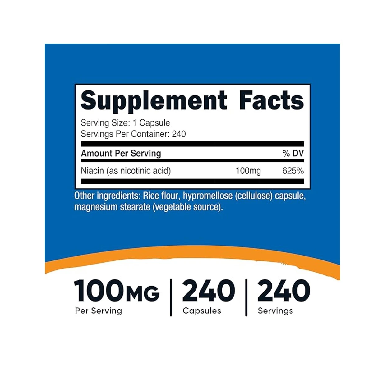 Nutricost Niacin (Vitamin B3) 100mg 240 Capsules ingredients