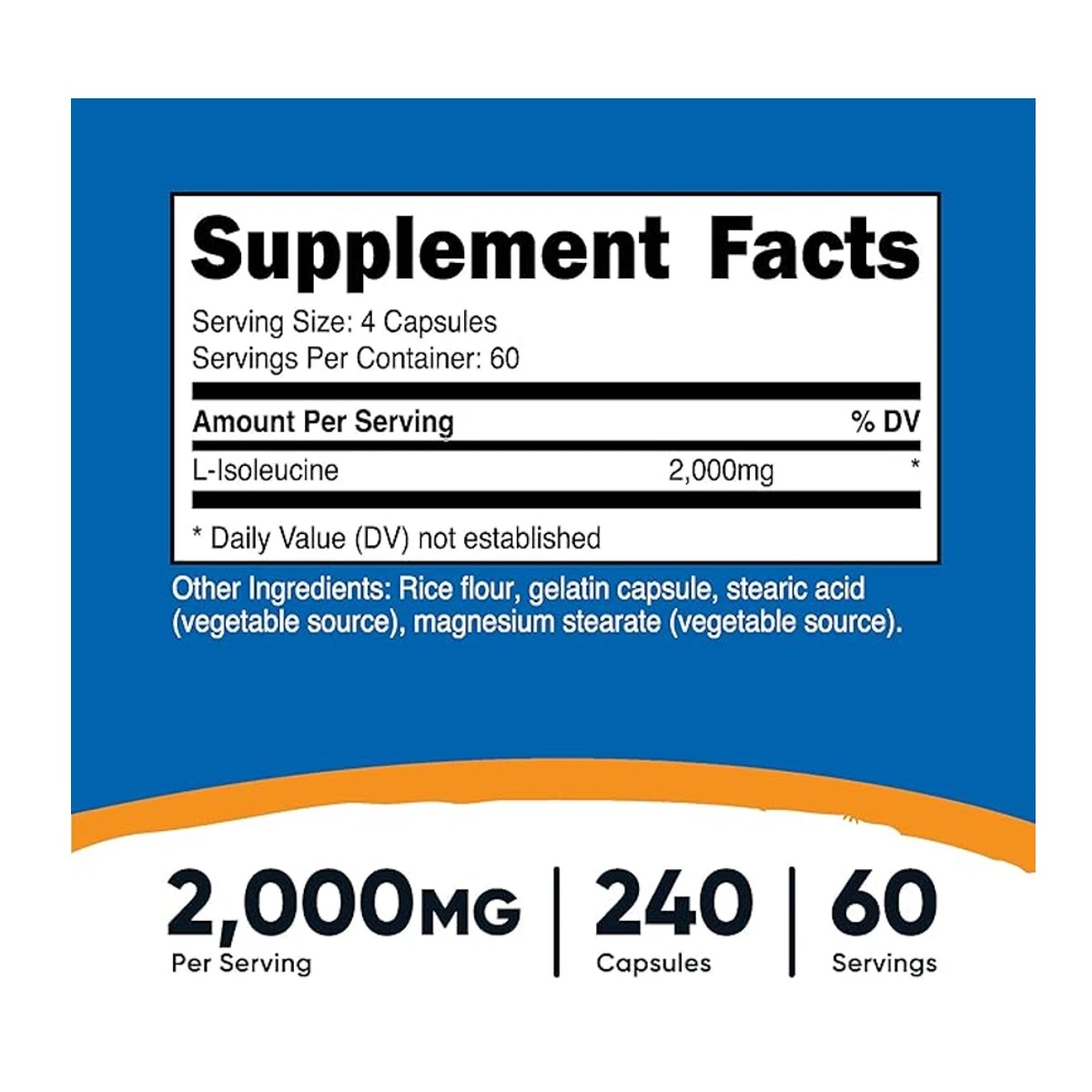 Nutricost L-Isoleucine 2000mg 240 Capsules ingredients