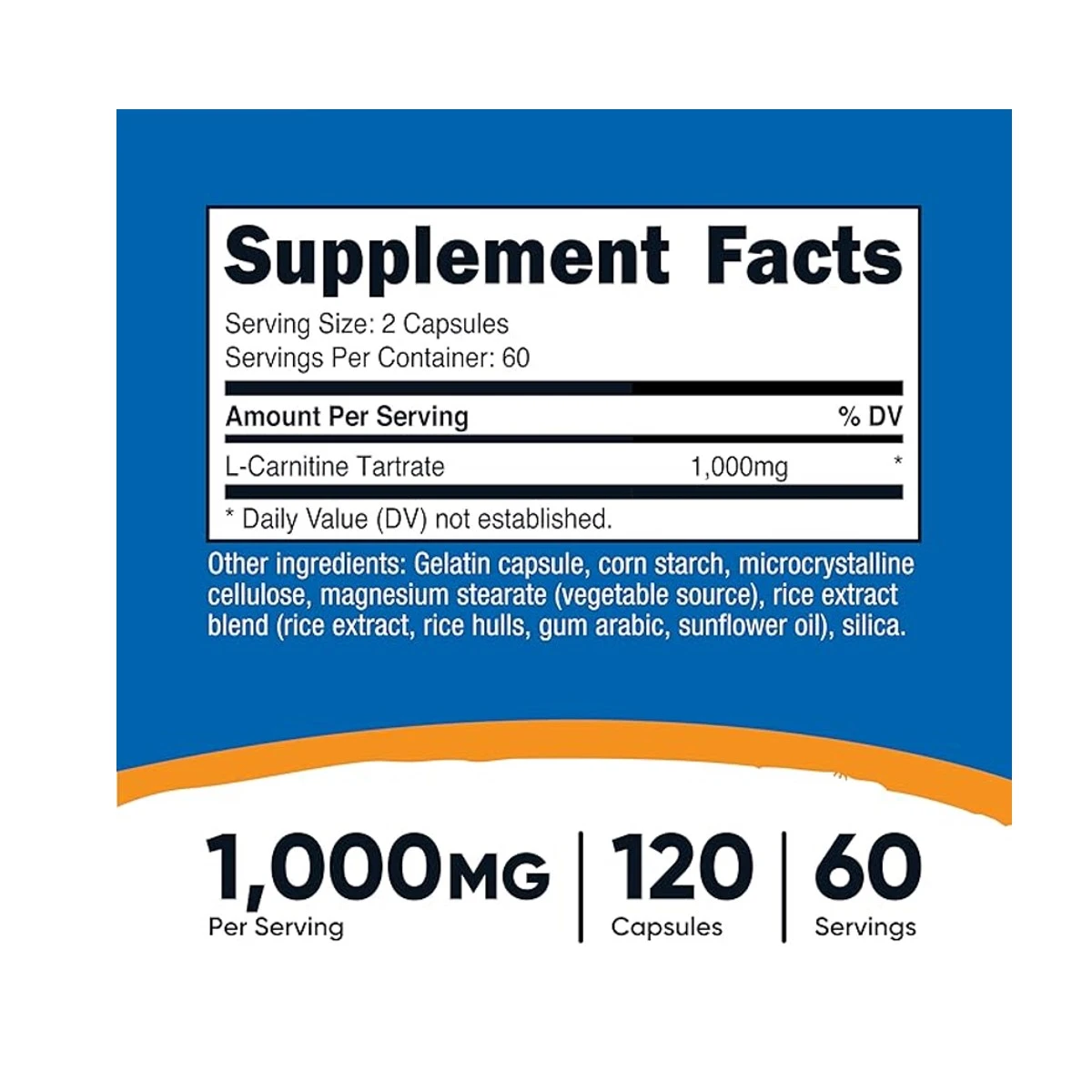 Nutricost L-Carnitine Tartrate 1000mg 120 Capsules ingredients