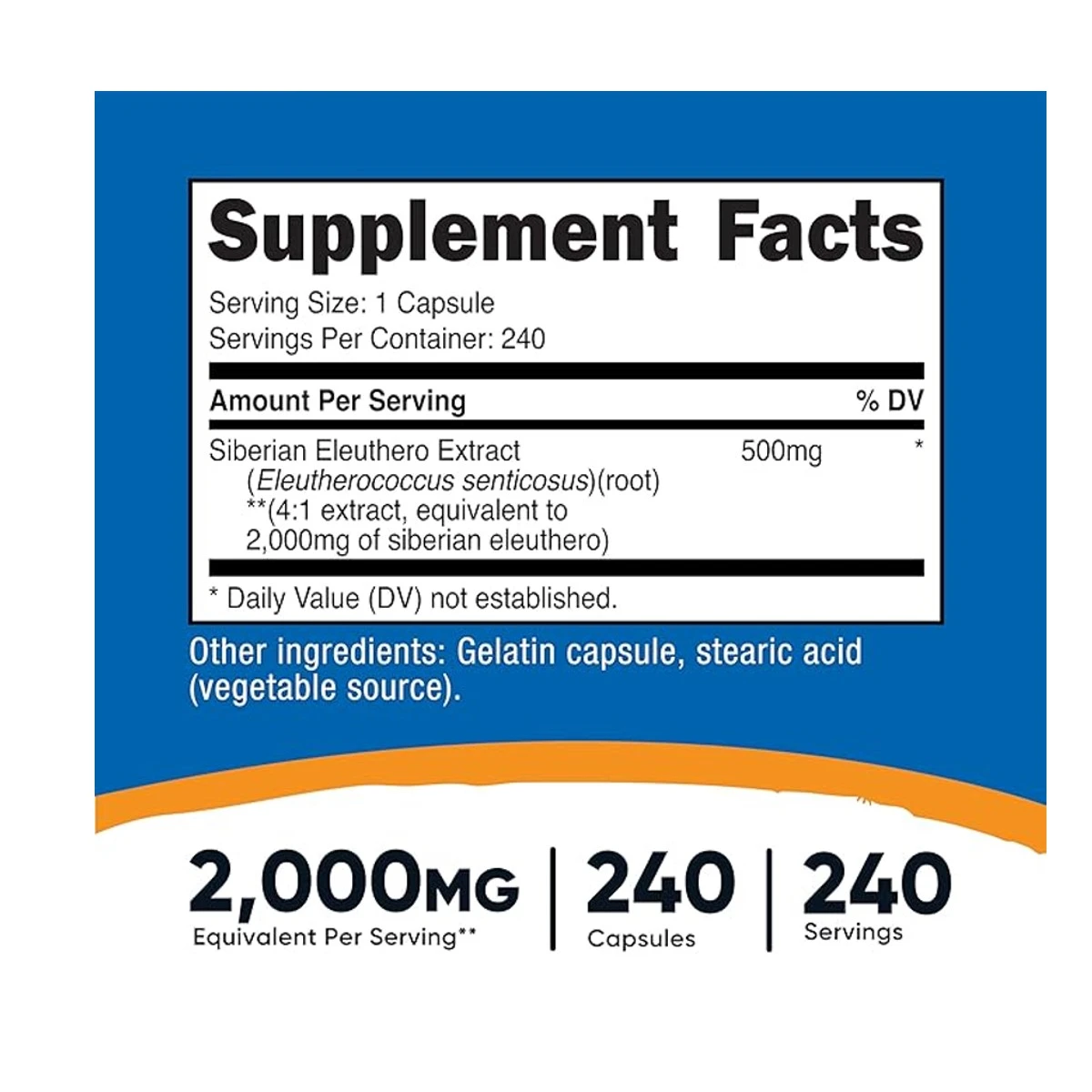 Nutricost Siberian Eleuthero Equivalent 2000mg 240 Capsules ingredients