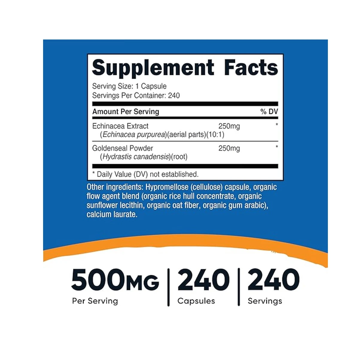 Nutricost Echinacea & Goldenseal Root 500mg 240 Capsules ingredients
