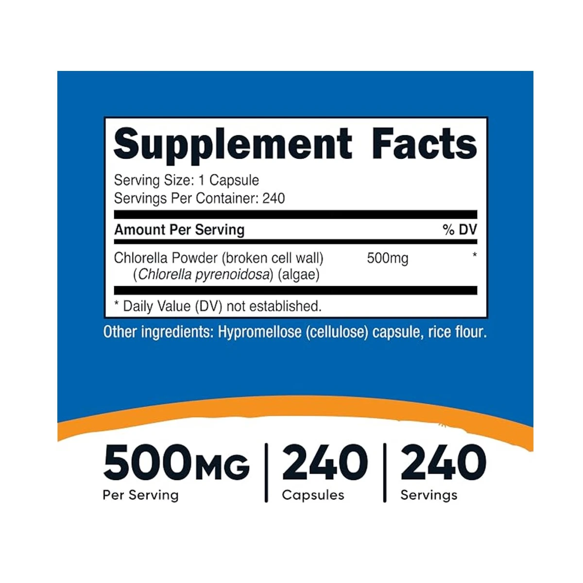 Nutricost Chlorella (Broken Cell Wall) 500mg 240 Capsules ingredients