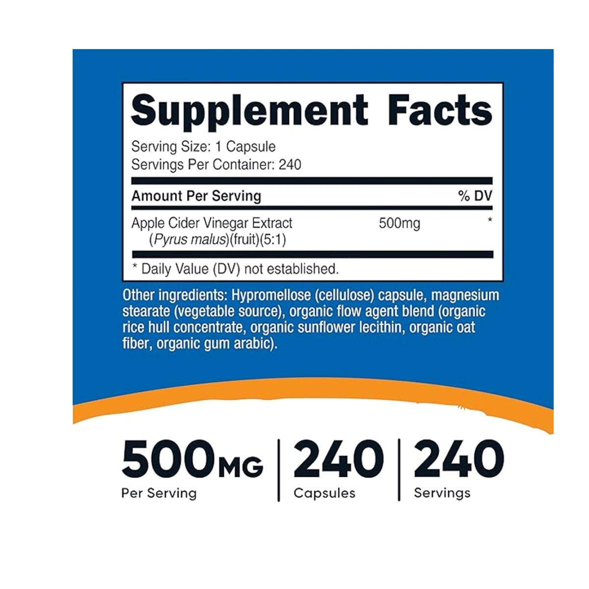 Nutricost Apple Cider Vinegar 2500mg 120 Capsules ingredients