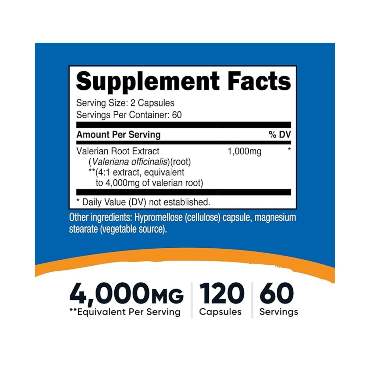 Nutricost Valerian Root Equivalent 4000mg 120 Capsules ingredients