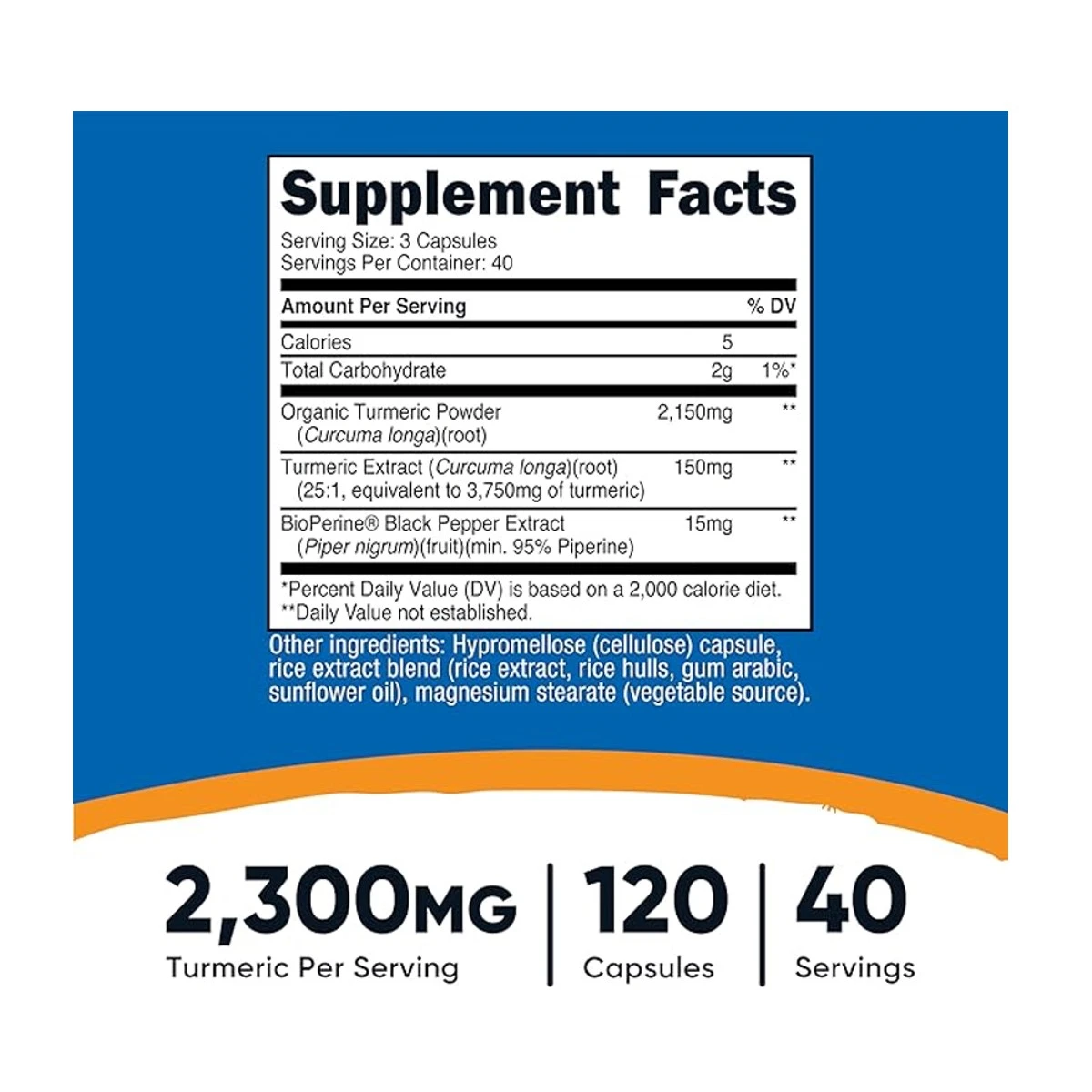 Nutricost Turmeric with BioPerine 2300mg 120 Capsules ingredients