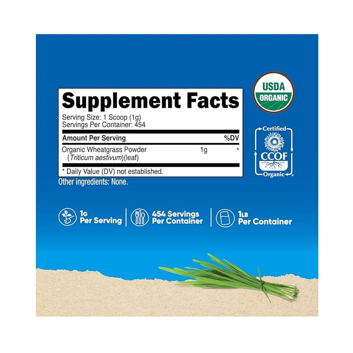 Nutricost Organic Wheatgrass 1lb (454g) Powder ingredients
