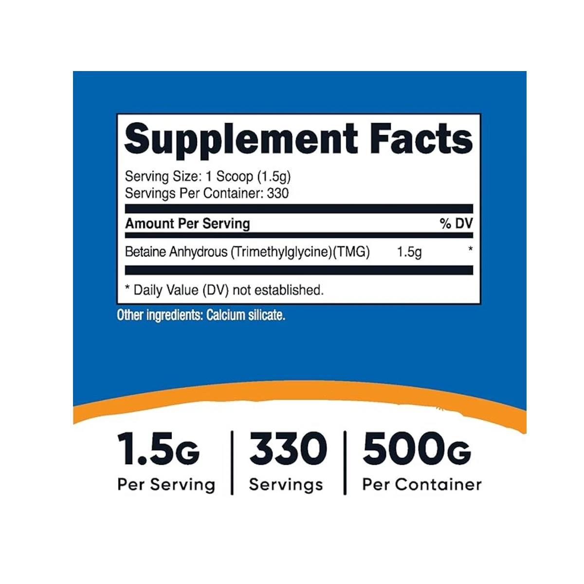 Nutricost Betaine Anhydrous (TMG) 1.5g 500g Powder ingredients