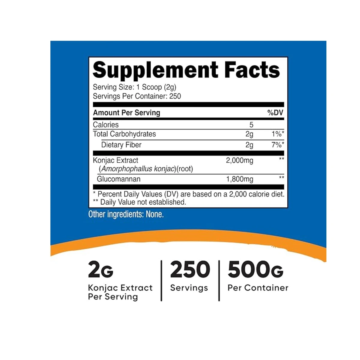 Nutricost Glucomannan (Konjac Extract) 2g 500g Powder ingredients
