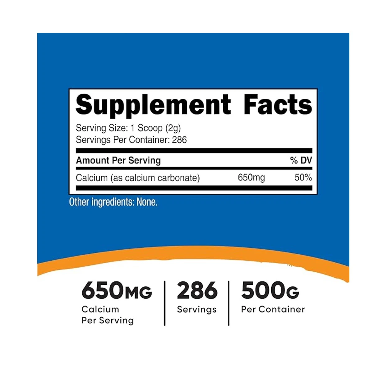 Nutricost Calcium Carbonate 650mg 500g Powder ingredients