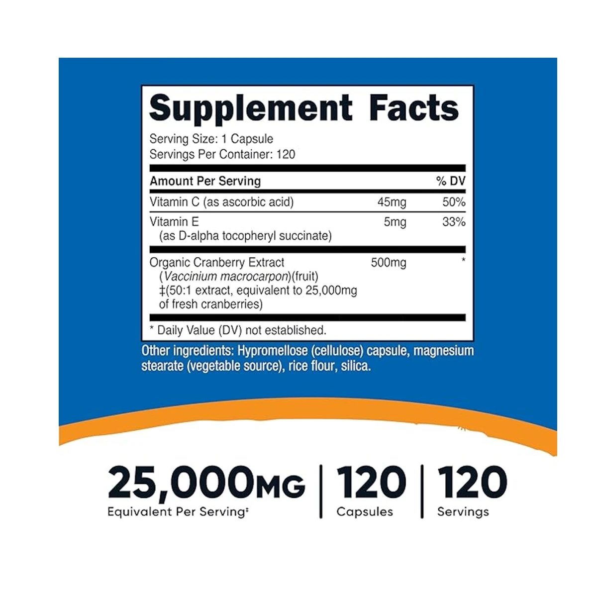 Nutricost Cranberry with Vitamins C & E Equivalent 25000mg 120 Capsules ingredients