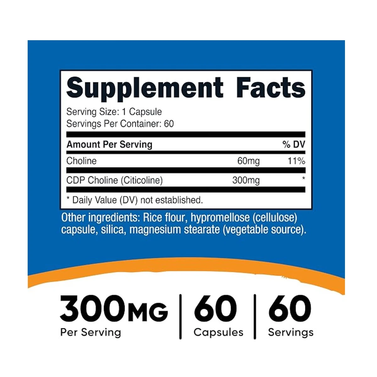 Nutricost CDP Choline (Citicoline) 300mg 60 Capsules ingredients